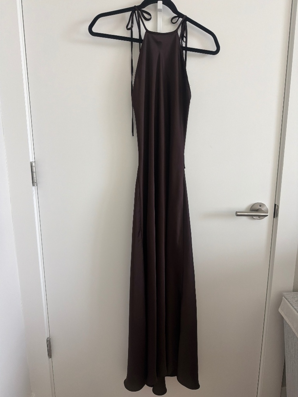 Zara Dark Brown Satin Halterneck Dress Size S